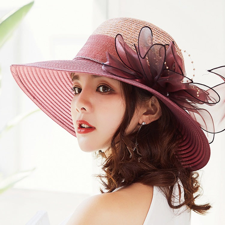 The Grand Garden Sun Hat – Organza Flower Wide-Brim Hat